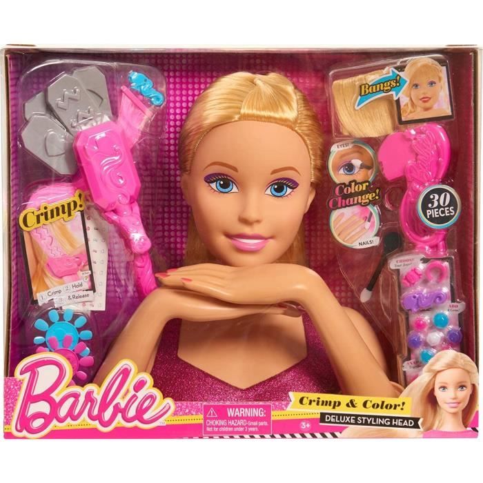 Jouet - Barbie - Tête à Coiffer et à Maquiller Deluxe - 30 Accessoires  Cheveux & Maquillage