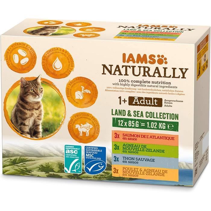 Nourriture pour chat IAMS Naturally - Sachets Terre et Mer - Adulte - Pâtée - 12 x 85g Nourriture pour chat IAMS Naturally - Sachets Terre et Mer - Adulte - Pâtée - 12 x 85g