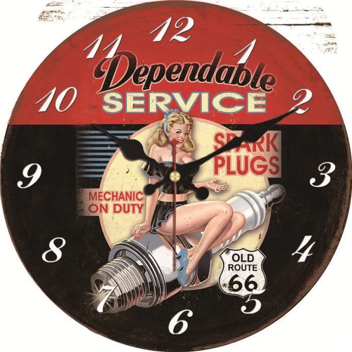 Horloge Ronde Route 66 - Déco Murale En Bois - Style Mother Road