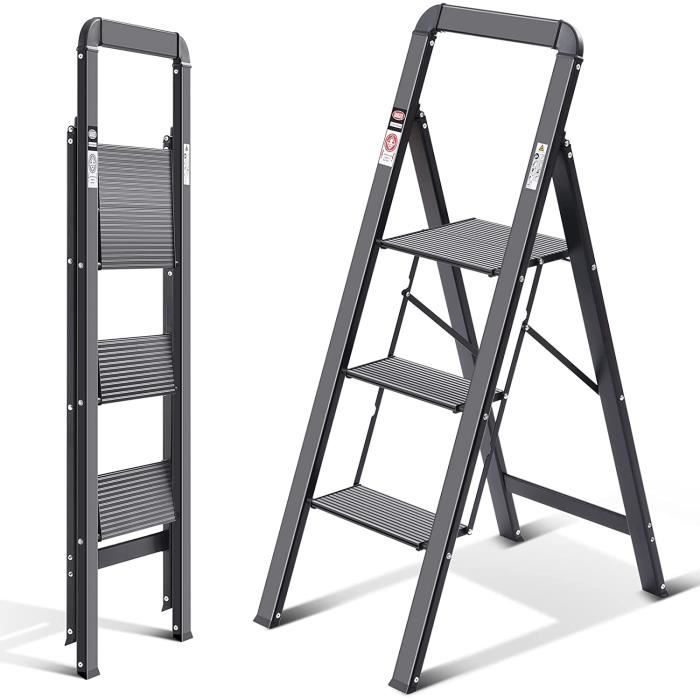 DRBAEST ÉCHELLES SÉRIES Pro Échelle en Aluminium 2X 3 Marches Pliant  Escabeau Double Antidérapants Marchepied Léger Domestique Charge Max 150 kg  : : Bricolage