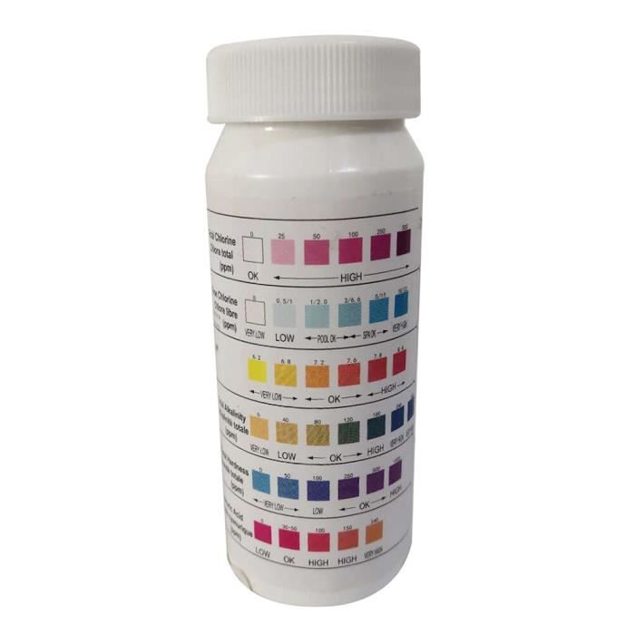 Bandelettes Test Piscine 7 En 1 - Lot De 100 Pour PH, Chlore, Alcalinité