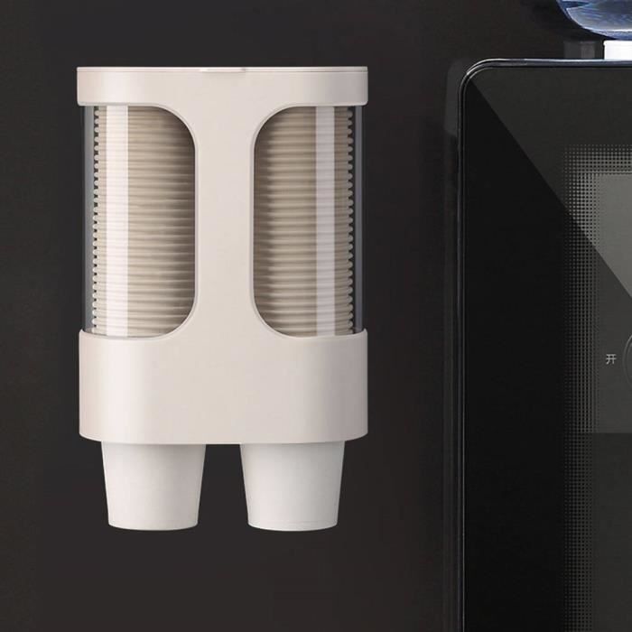Distributeur De Gobelets Jetables Mural Double Tube Blanc - Support Anti-Poussière Pour Bureaux Et Restaurants