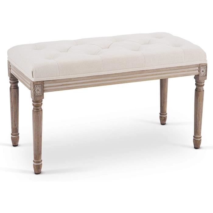 Banc Capitonné VONLUCE 120x40cm - Lin Et Bois Massif | Salon, Chambre, Piano