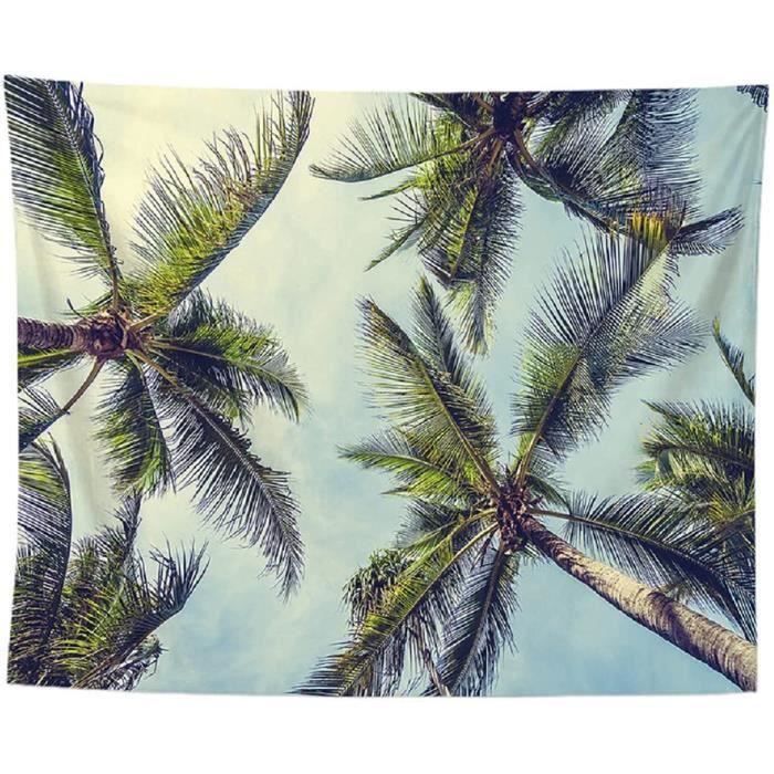 Tenture Murale Paysage Tropical Palmiers - Taille 230 X 180 Cm - Tissu Polyester - Impression Haute Définition - Pour Chambre, Salon, Fond Photo