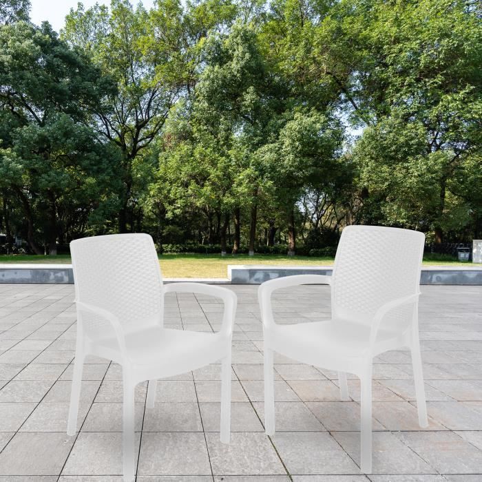 dmora - chaise d’extérieur dmoll, siège de jardin, chaise pour table à manger, fauteuil d'extérieur effet rotin, 54x60h82 cm, blanc