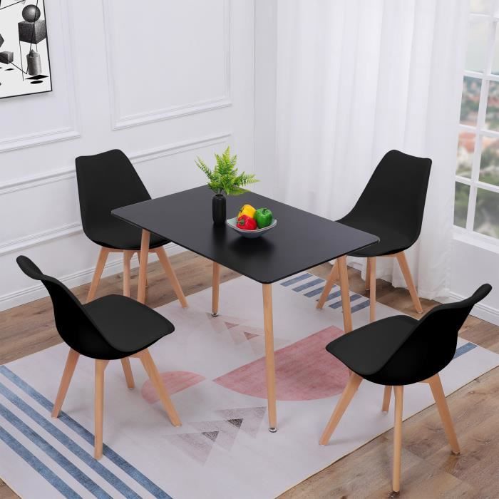 DORAFAIR Table + 4 Chaises Noir Style Scandinave Moderne