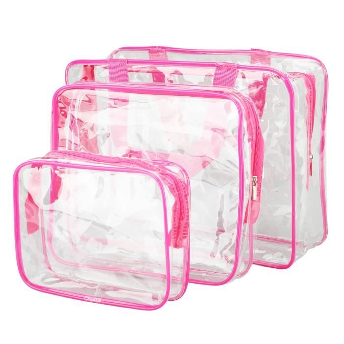 Trousse De Toilette Voyage 4 Sacs Transparents PVC Imperméables - Rose