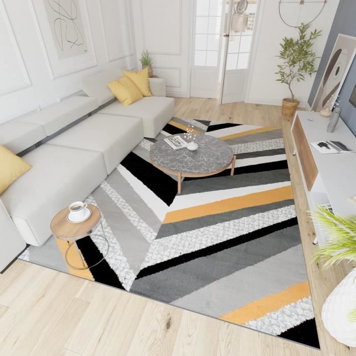 Tapis Salon Rond Ø190 Cm – Antidérapant, Lavable En Machine, Moderne Vert/Orange – Pour Cuisine, Chambre Ou Salon