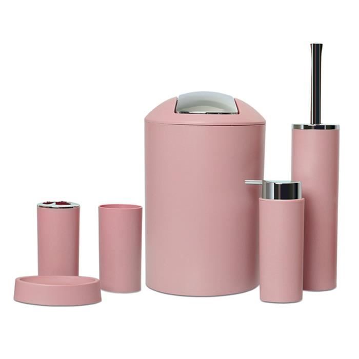 Ensemble daccessoires de salle de bain - HOMYL - Rose - 6 pièces - Plastique