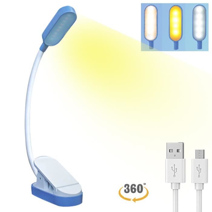 liseuse,3 modes lampe de lecture clip usb rechargeable,mini lampe led protection des yeux lampe lecture intensité variable-bleu