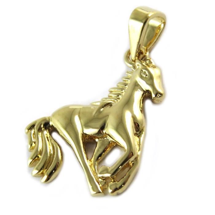 Pendentif Cheval 3D Plaqué Or 18K - Bijoux Unisexe Neuf Avec étiquettes