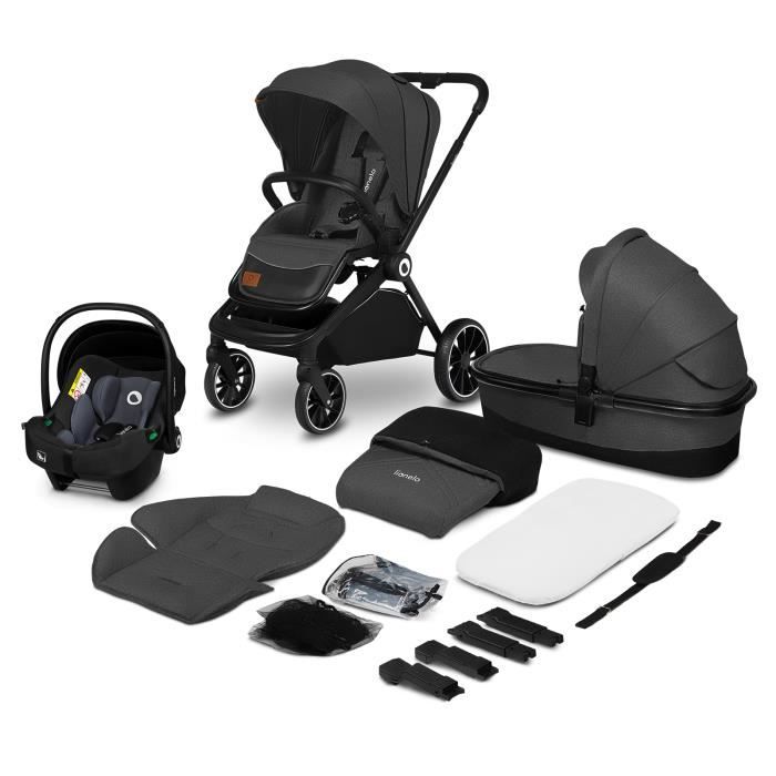 LIONELO Mika poussette bébé confort 3 en 1, poussette compacte, nacelle,  siège auto, porte-bébé, moustiquaire, un chauffe-pieds un habillage de  pluie, 3 en 1, pousette bebe complet (gris graphite) : : Bébé