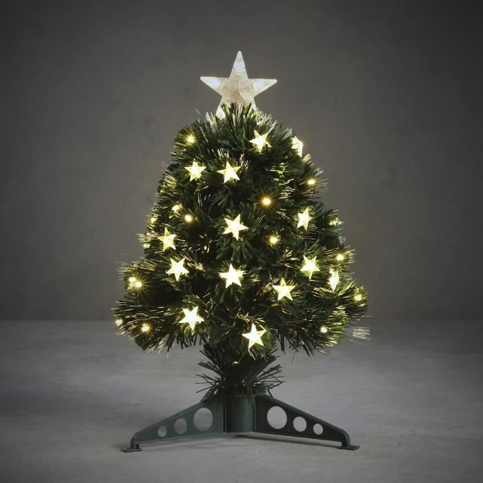 Sapin De Noël De Table 45 Cm Avec Lumières à Fibres Optiques LED Multicolores - Changement De Couleur Automatique - Sur Piles - Décoration Bureau Maison