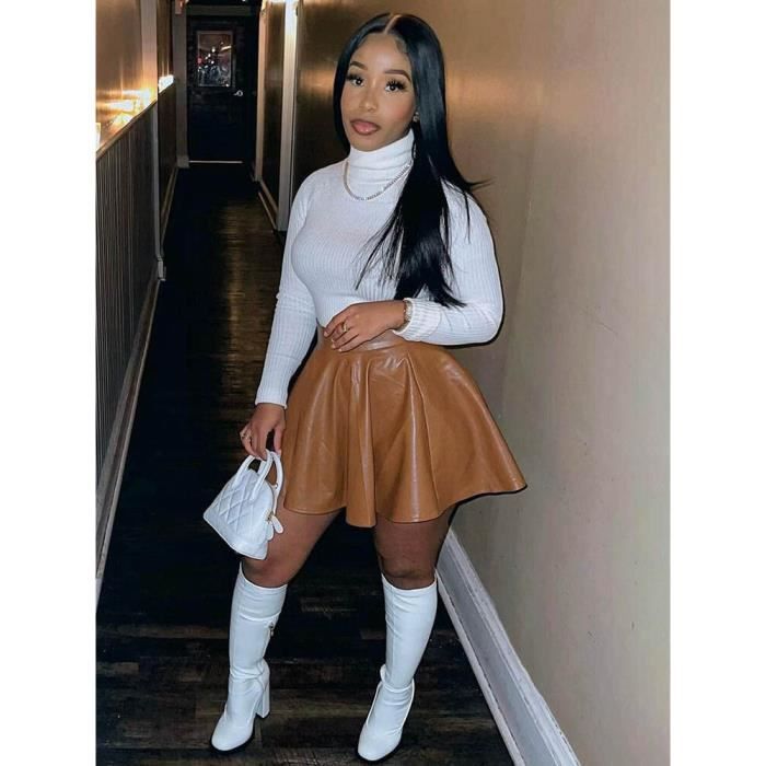 Jupe Simili Cuir Femme ÉLastique Moulante en Forme De A Line Jupe Crayon Sexy Coupe Mince avec