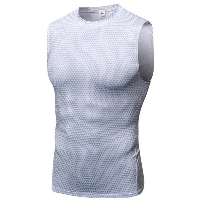 Débardeur de Compression Homme Stretch Sans Manches T-shirt Sport Fitness  Séchage Rapide Blanc - Cdiscount Sport