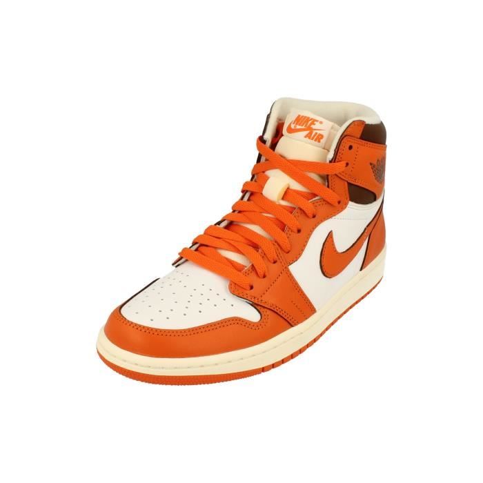 Nike Baskets Femme Nike Air Jordan 1 Retro Hi Og - Blanc/Orange - Lacets - Cuir
