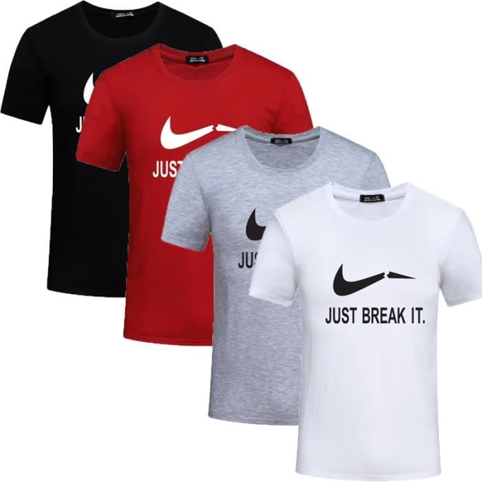 Lot de 4 T Shirt Homme Coton Col Arrondi Tee Shirt Homme Imprimé Manches  Courtes T-Shirt De Marque Luxe