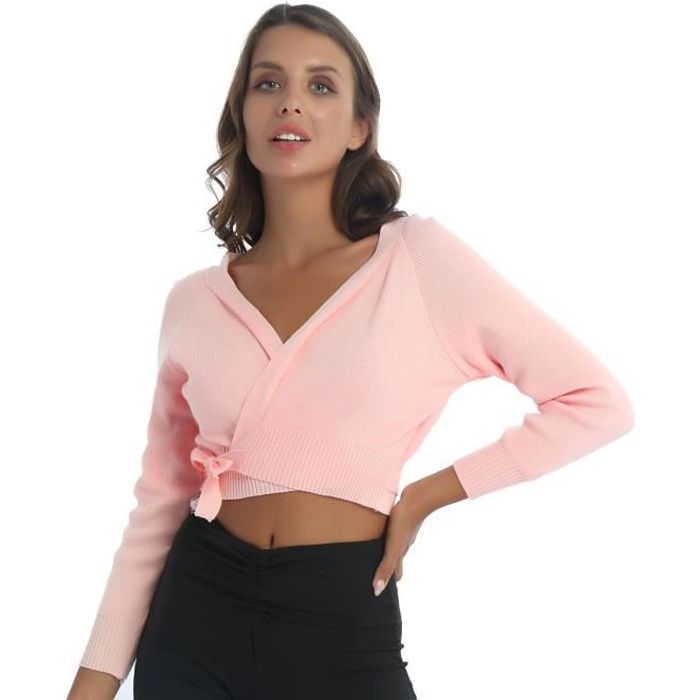 IEFIEL Femme Cache-Coeur Chandails Ballet de Danse Classique Cardigans à Manches Longue Boléro Veste Courte Pull Tenue Danse 160-175