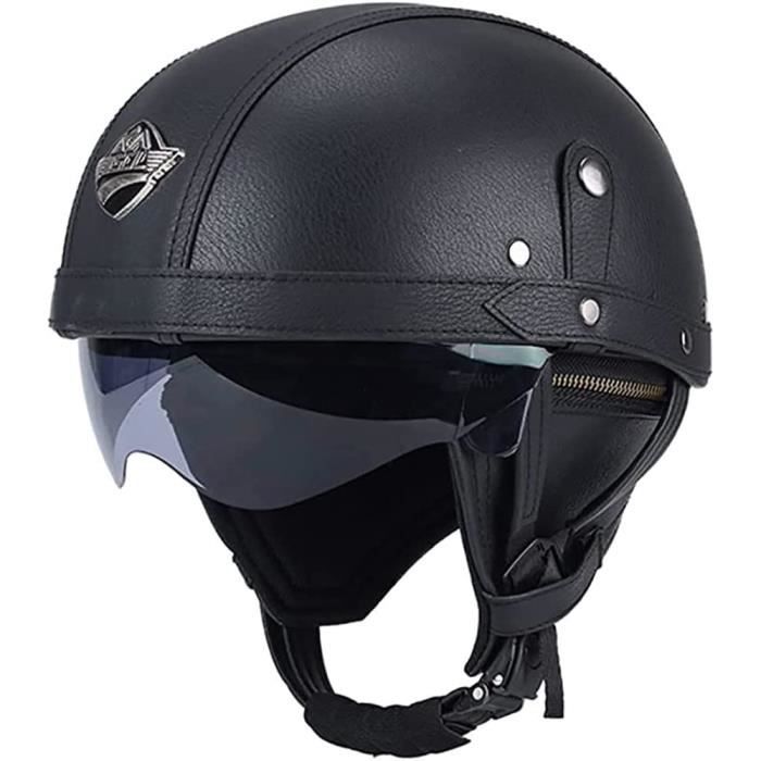 Casque Moto Vintage Homologue Homme Casque De Moto Vintage Cuir Avec Visiere Lunettes Casque Jet Homologue ECE DOT Pour Scoot 142 Cdiscount Auto