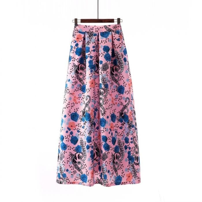 Jupe Longue Vintage Femme 2 En 1 Imprimé Floral Bohème - Robe Dos Nu Taille Haute