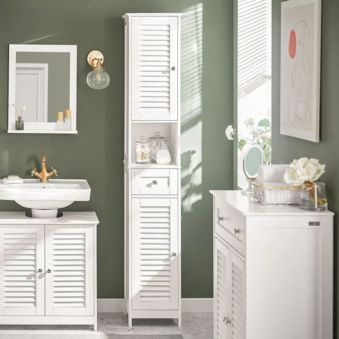 meuble colonne de salle de bain - ohmg - hsturyz - blanc - laqué - 170*32*30cm