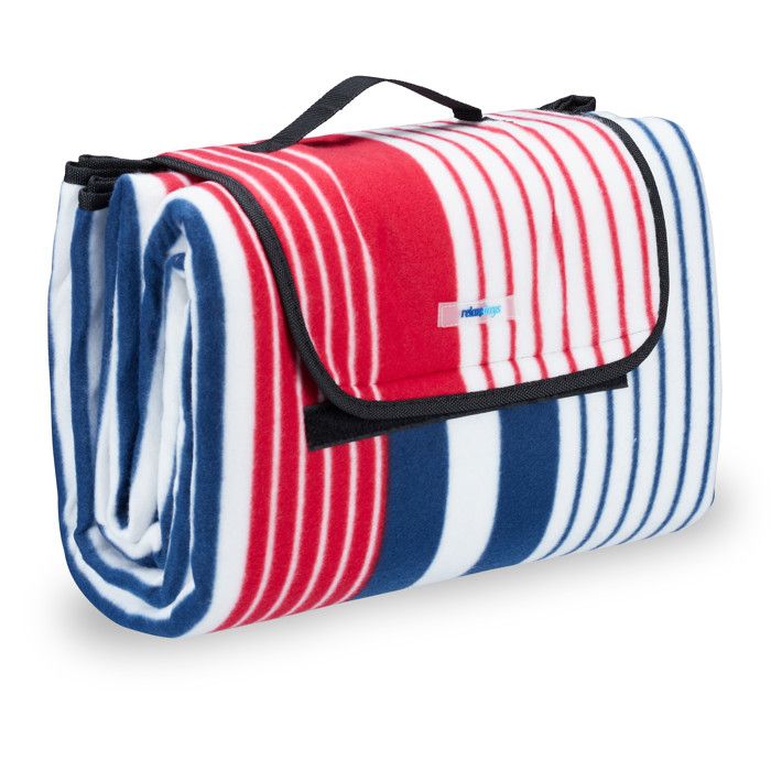 Couverture Pique-Nique XXL 200x300 Cm – Imperméable & Isolante – Relaxdays Bleu/Blanc Rayé