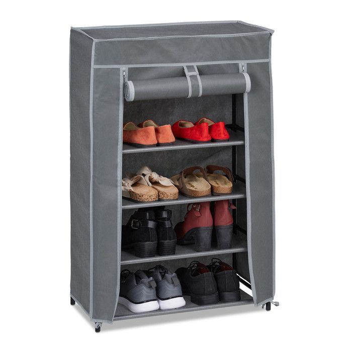 Relaxdays Meuble à chaussures tissu 5 compartiments 15 paires housse amovible armoire HLP 90x60x30 cm anthracite
