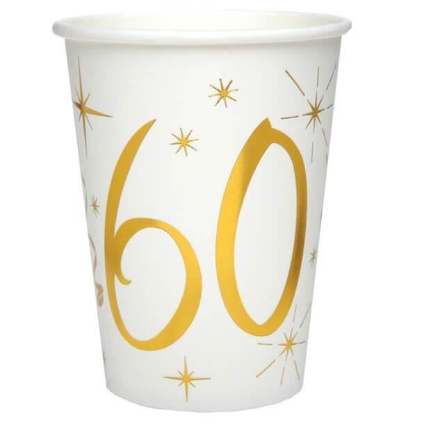 Gobelets Anniversaire Blanc Et Or - Lot De 10 Gobelets Jetables 20cl - Idéal Fête, Décoration Festive