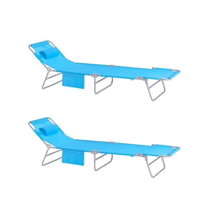 sobuy® ogs35-b x2 lot de 2 bains de soleil chaises longues transats de jardin camping inclinables, pliables et réglables - bleu