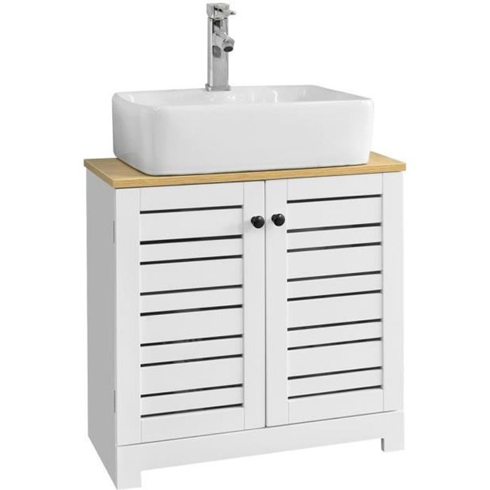 SoBuy BZR40-W Meuble Sous-Lavabo Meuble Sous-Vasque à 2 étages et 2 Portes Meuble de Rangement de Salle de Bain