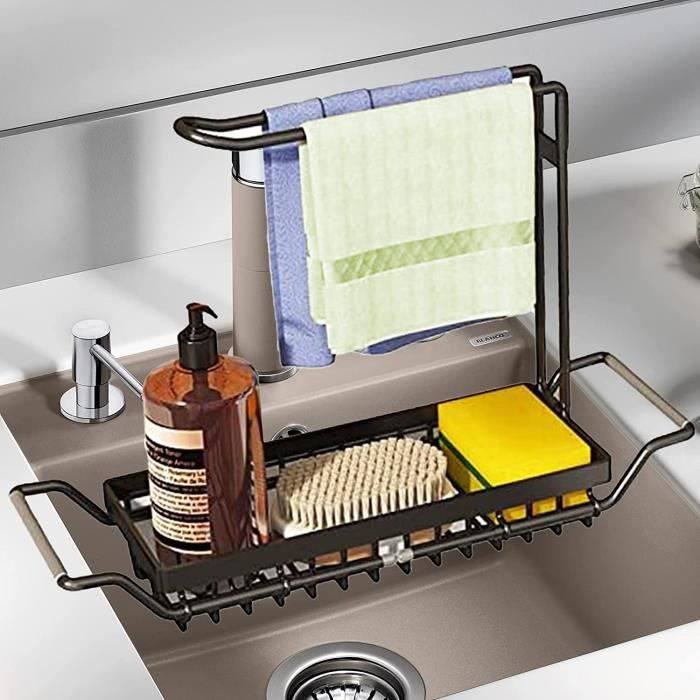 Yazoni Porte-éponge 2 En 1 Pour évier De Cuisine, Porte-éponge à Ventouse, Panier D'évier De Cuisine, Sans Perçage, Antirouille Pour Placer La Vaisselle, La Brosse, Le Savon Et L'éponge (doré