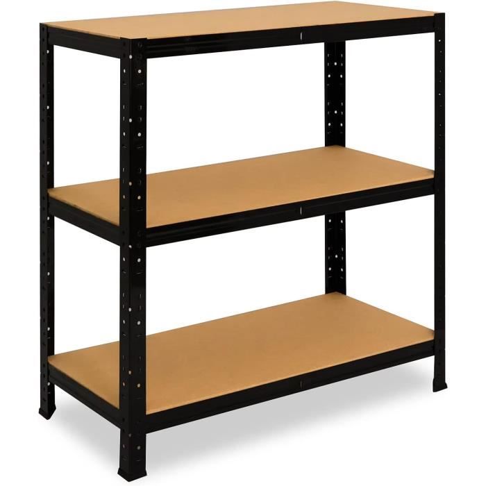 Étagère Métallique Industrielle 180x110x23cm, 5 Niveaux, Charge 175kg/étage - Noir, Système Enfichable Sans Vis
