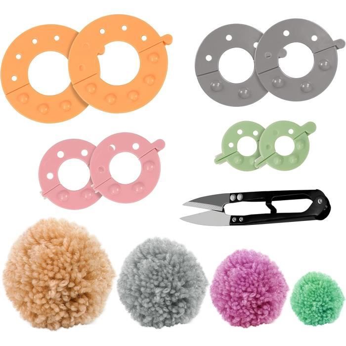 Curtzy Lot De 4 Machines à Pompon En Plastique Avec Coupe-Fil - Tailles 3,5 / 5,5 / 7 / 9 Cm