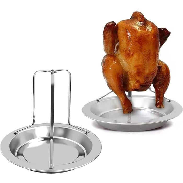 Support à Poulet Vertical Pliable En Acier Inoxydable – Pour Four, Barbecue, Rôtisserie – Avec Récupérateur De Jus