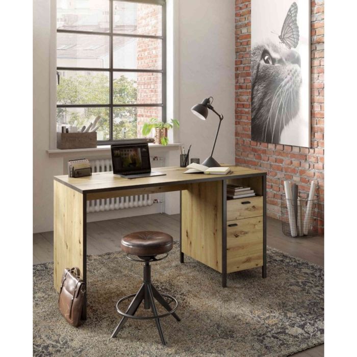 Bureau 1 tiroir 1 porte en bois imitation chêne clair - BU13001 - Bois clair - Terre de Nuit Bureau 1 tiroir 1 porte en bois imitation chêne clair - BU13001 - Bois clair - Terre de Nuit