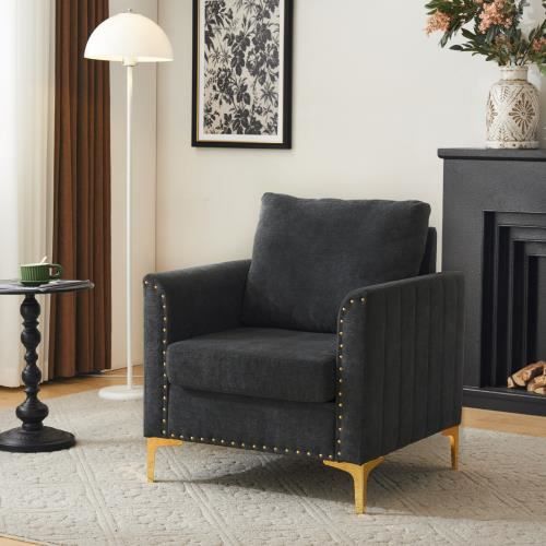 moderne chaise en tissu chenille, fauteuil à oreilles,  canapé simple avec coussin,clous élégants avec pieds en métal or rose,gris