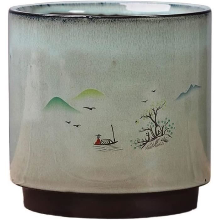 InnaGLAS Pot De Fleurs En Céramique Dégradé Bleu-Or 34 Cm - Cache-Pot Décoratif Élégant