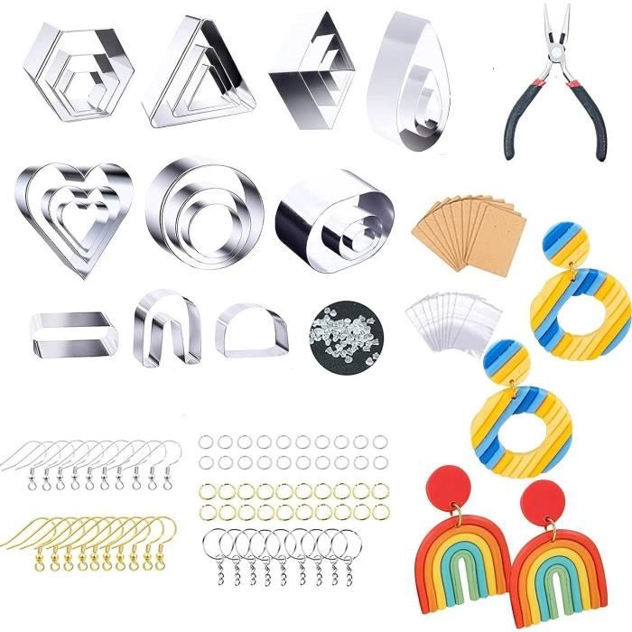 Lot 18 Emporte-pièces Argile Polymère - Pour Boucles D'oreilles - Avec Crochets, Anneaux, Cartes - DIY - 4
