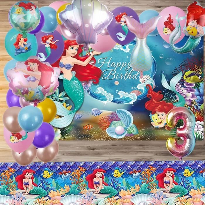 Vaisselle Jetable Sirène Déco Anniversaire Sirène - Kit Vaisselle 16 Personnes - Assiettes, Gobelets, Serviettes, Ballons - Thème Fille Sirene Anniversaire