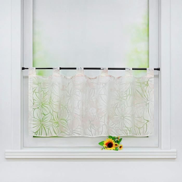 Rideau Brise Bise Pour Cuisine – Filtre Lumière Floral Style Campagne, Blanc, Polyester