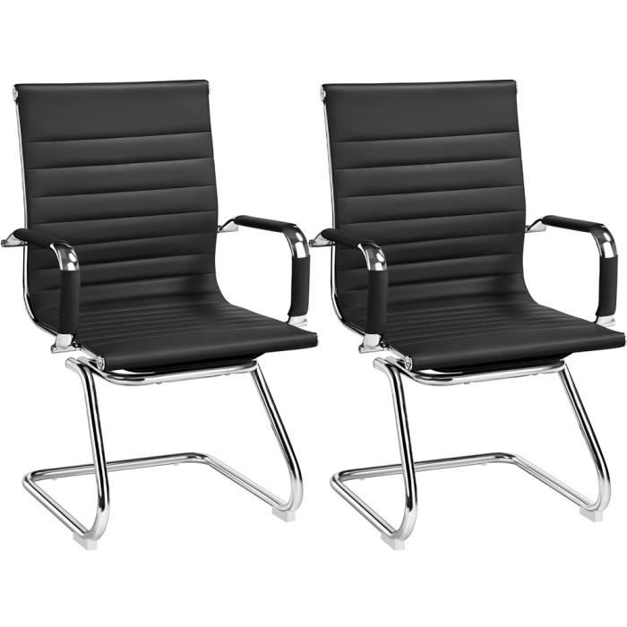 Lot De 2 Fauteuils D'attente / Bureau - Cuir Noir - Moderne - Occasion