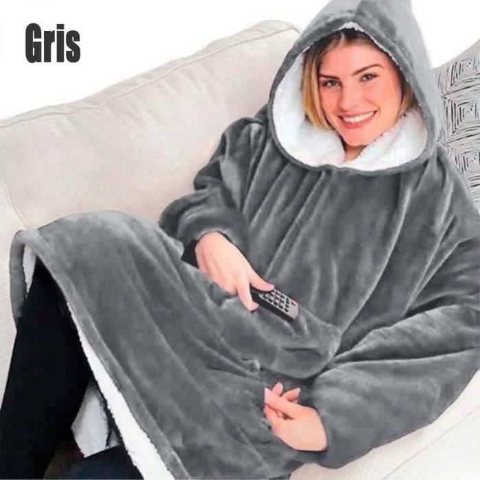 Femmes Hommes Huggle Hoodie Couverture 120 cm Manches Longues En Peluche Lazy TV Pull En Plein Air Robe Chaude gris taille unique
