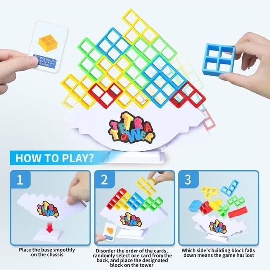 Jeu Tetris, 48 ​​Pièces Jeu d'équilibre Tetra Tower, Jeux à Empiler pour Enfants, Blocs de Construction Tetris, Tetris Balance Building Block Empilables, Jeux éducatifs Montessori pour Enfants