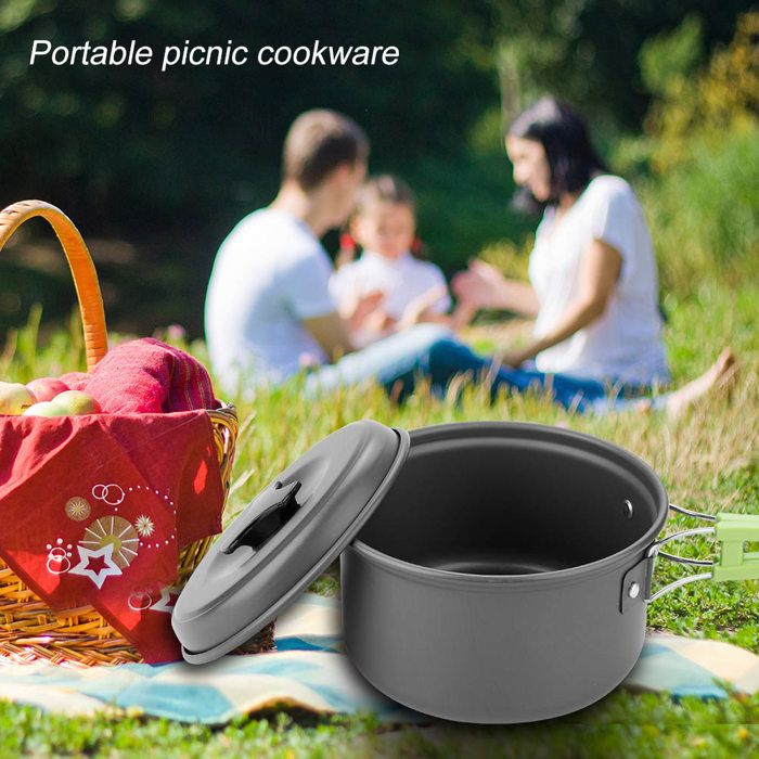 8 Pcs Kit de Casseroles Camping, Cuisine de Camping en Acier Inoxydable Set, kit de cuisine portable pour camping, équipement de cuisine en plein air, voyage, kit d'ustensiles de cuisine