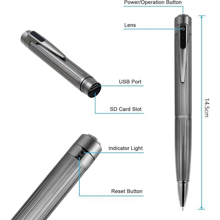 Caméra Espion Stylo 1080P 32GB - Mini Caméra De Surveillance Avec Détection De Mouvement