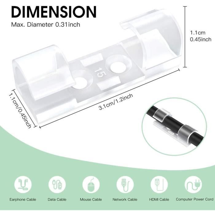 YMYNY 60PCS Clips Câbles,Attache Cable Adhesif Rangement De Accroche Cable Fixation Auto Collant Cavalier Cable Electriquepour La Gestion Des Cables 87759952