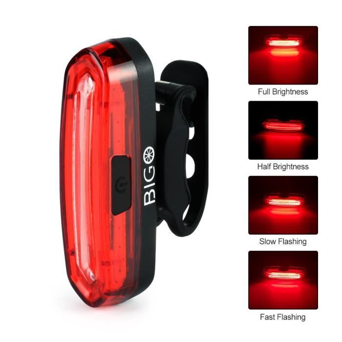 Lampe d eclairage pour velo Bigo Arriere Rechargeable USB Rouge 4 modes d eclairage 50m de distance Cdiscount Sport