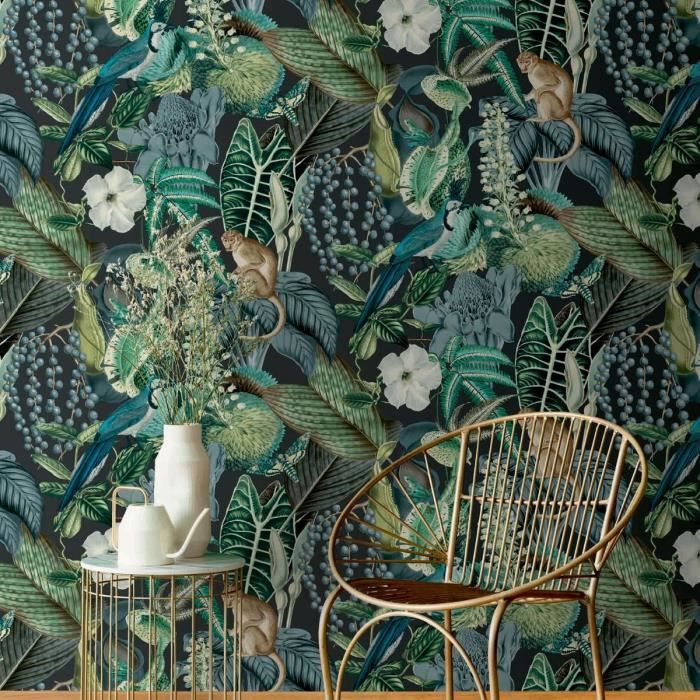 Papier Peint Marburg 94133 - Motif Feuilles Bleu/vert - Non Tissé 10,05m X 0,53m - 5,33m²