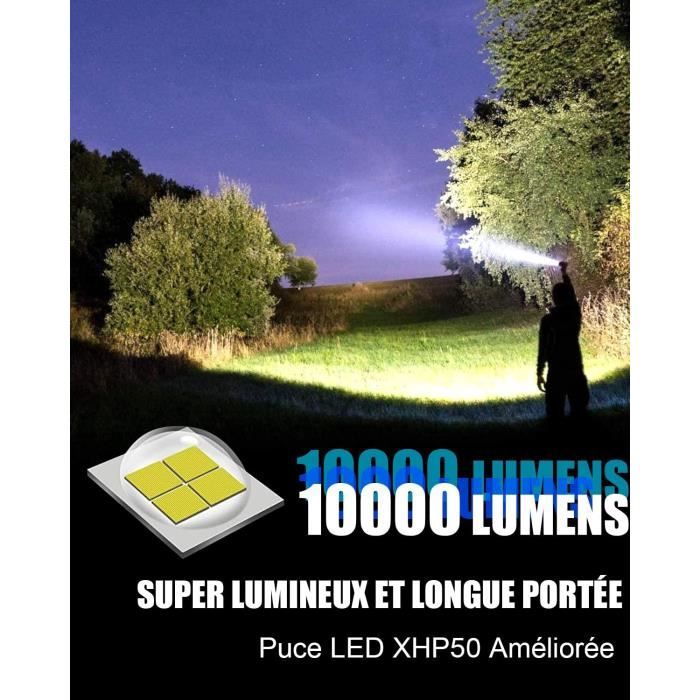 Lampe Torche Led Ultra Puissante,10000 Lumens, Portée 500M, Lampe Poche Led  Rechargeable Par Usb, 5 Modes, Zoomable, Étanches[H2398] - Cdiscount  Bricolage