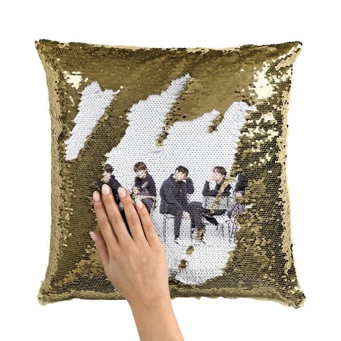 Coussin avec Housse Sequin Paillettes Dor BTS Habits Noir Photo Studio K pop Star Groupe Entier